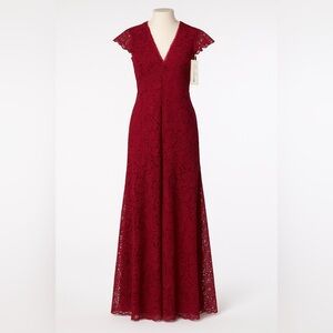 Shoshanna Howden V- neck Red Lace Gown Sz 4